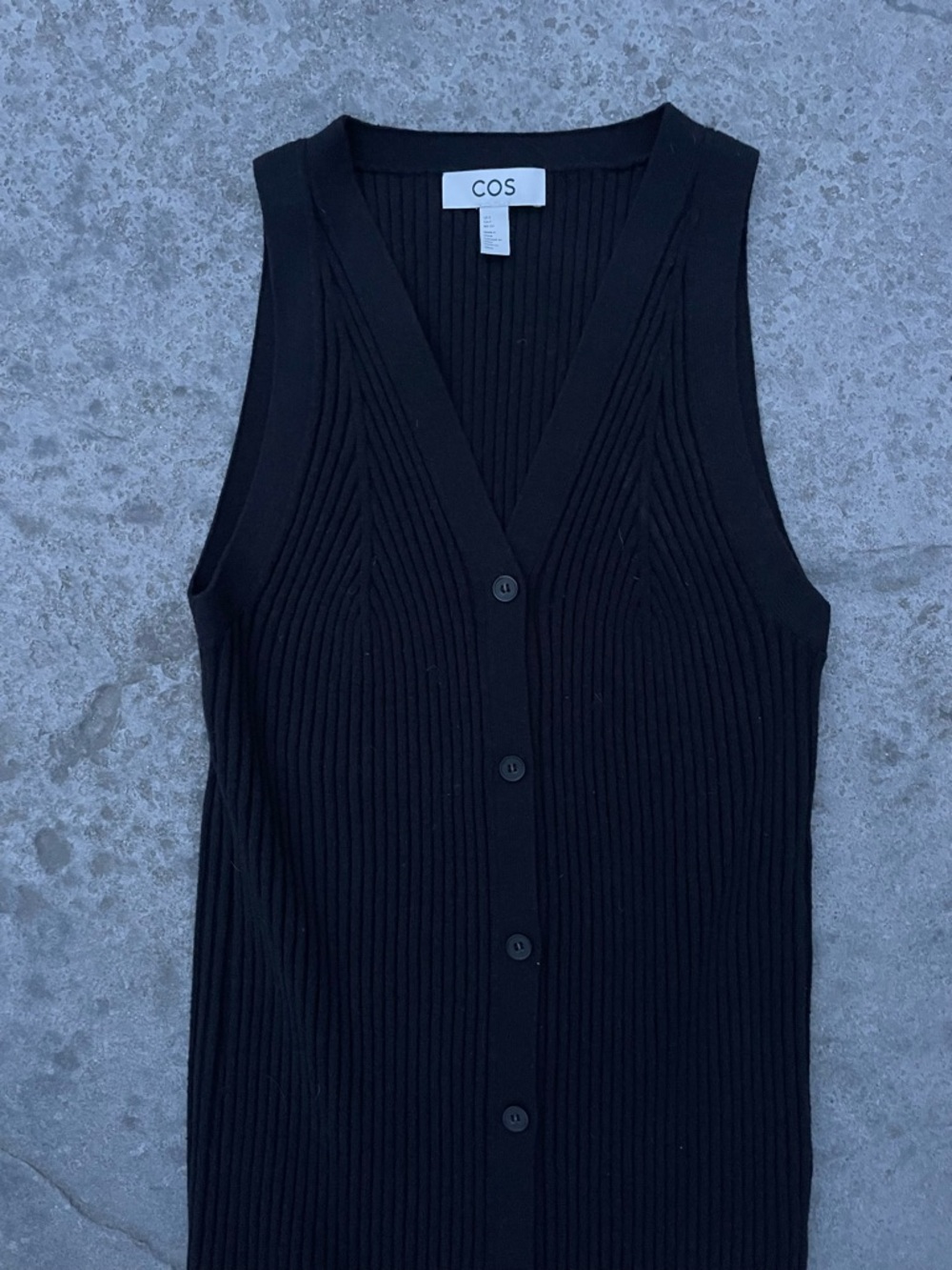 COS Ribbed Knit Button Front Maxi Dress Black Minimalist Sleeveless Small - Picture 6 of 10